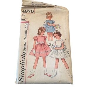 Vintage 1960s Simplicity Girl's Dress Sewing Pattern Size 4 Cut
